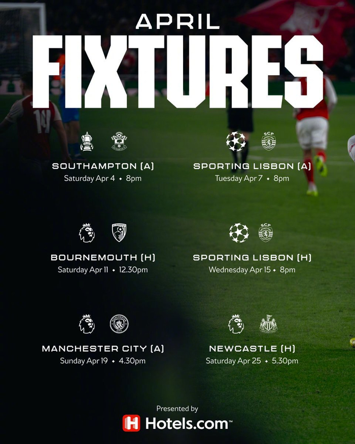 阿森纳四月密集赛程曝光：欧冠足总杯英超三线